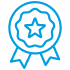 Icone de badge de récompense ou de qualité avec étoile au centre et rubans.