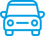 Icône simple de voiture bleue, vue de face.