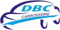 Logo DBC CARROSSERIE avec silhouette de voiture stylisée en bleu et violet foncé
