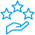 Main ouverte avec trois étoiles lumineuses au-dessus, icones de qualité supérieure et service d'excellence.